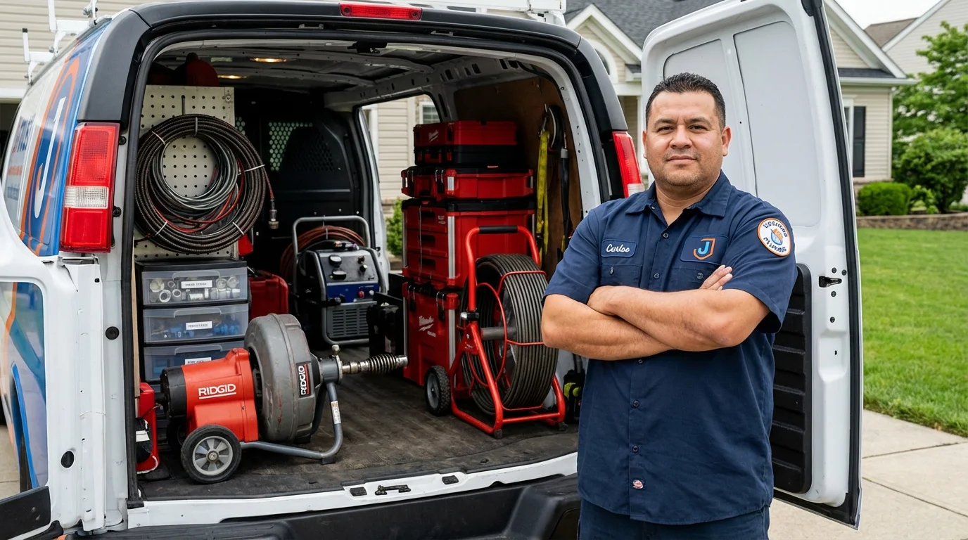 Professional drain cleaning equipment and Johns Plumbing LLC plumber in Niantic