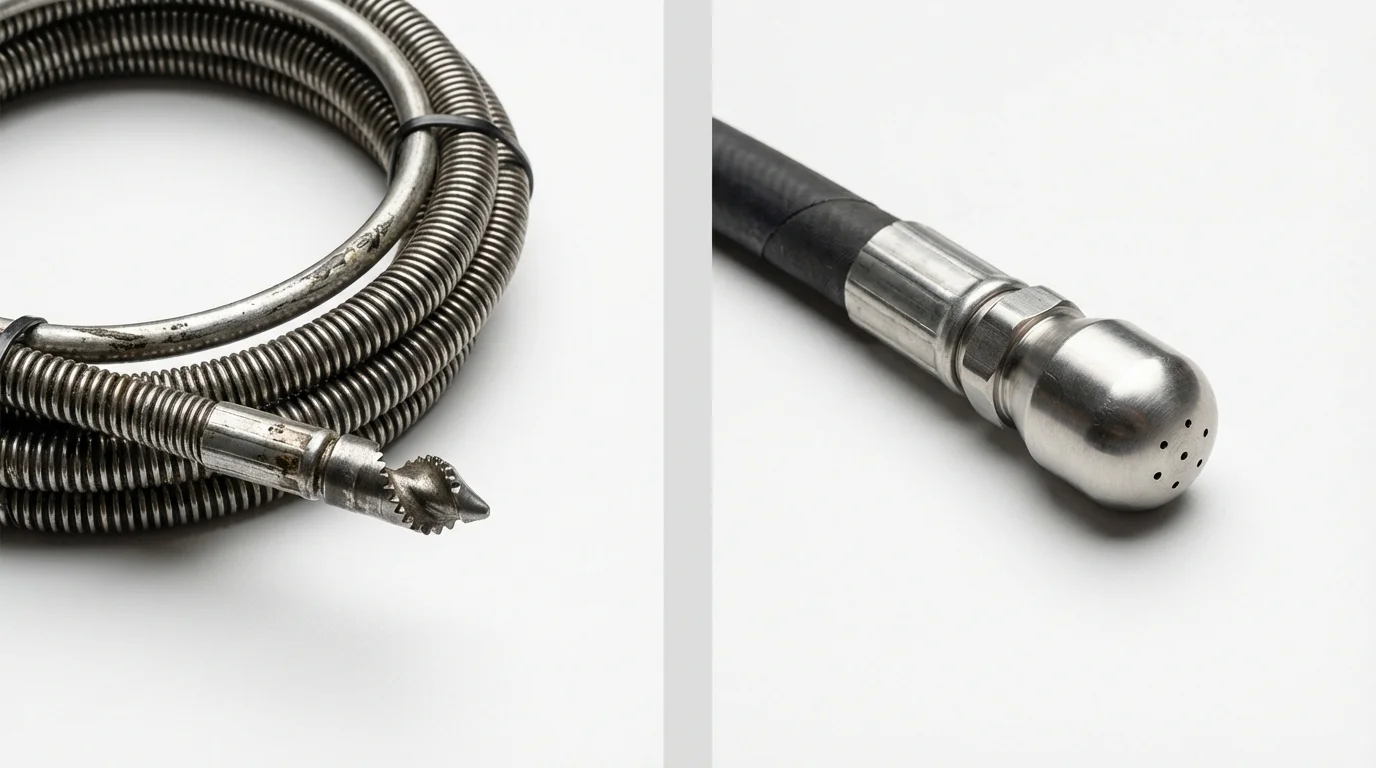 Drain snake cable and hydro jetting nozzle used for drain cleaning in Niantic, CT