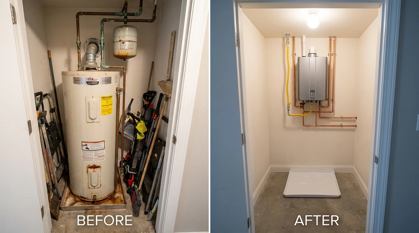 Tank water heater versus wall-mounted tankless unit comparison for Niantic, CT homeowners