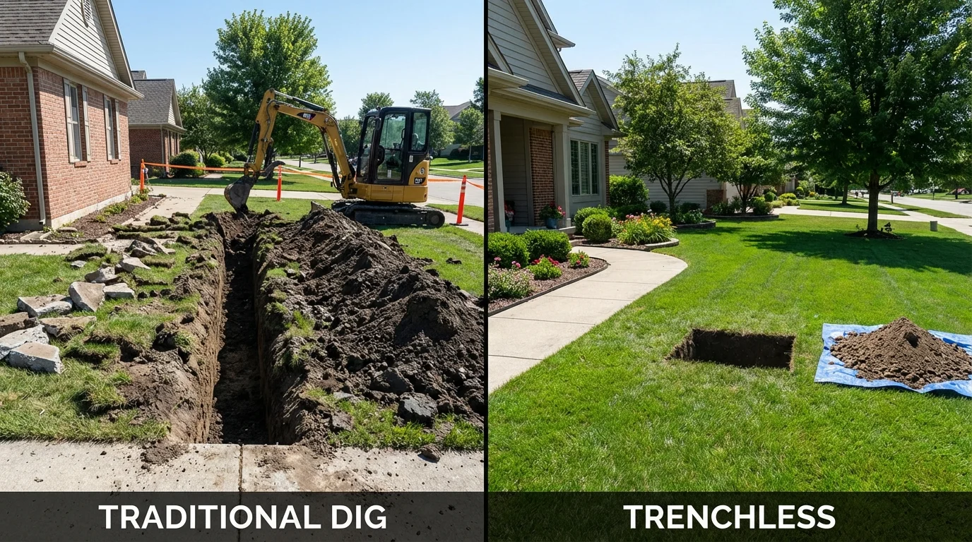Trenchless sewer repair with minimal yard damage versus traditional excavation in Niantic, CT